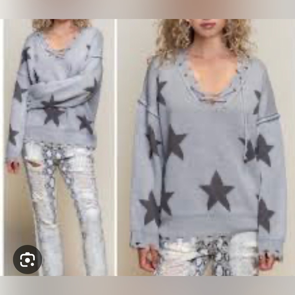 Pol Gray Star Pattern Sweater Perfect - image 1